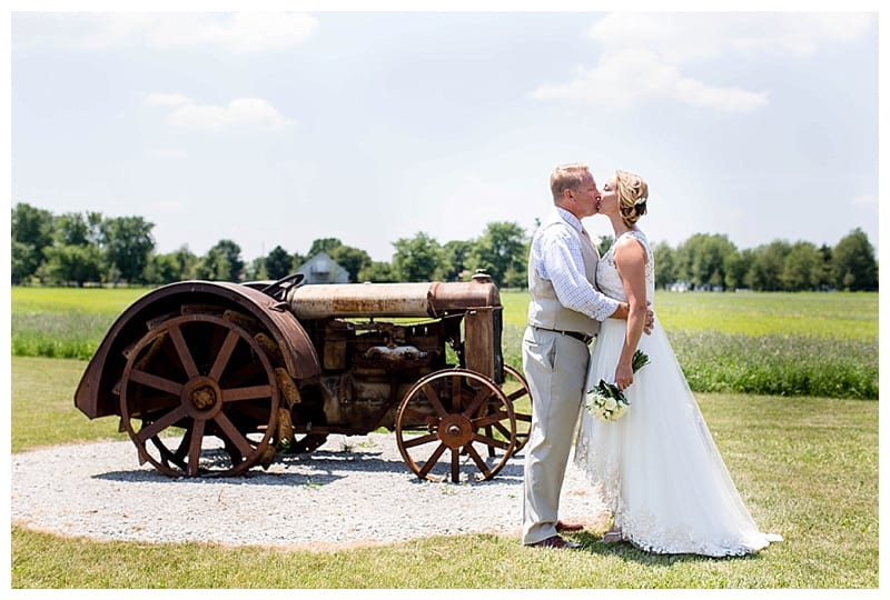 Antique tractor bride and groom
