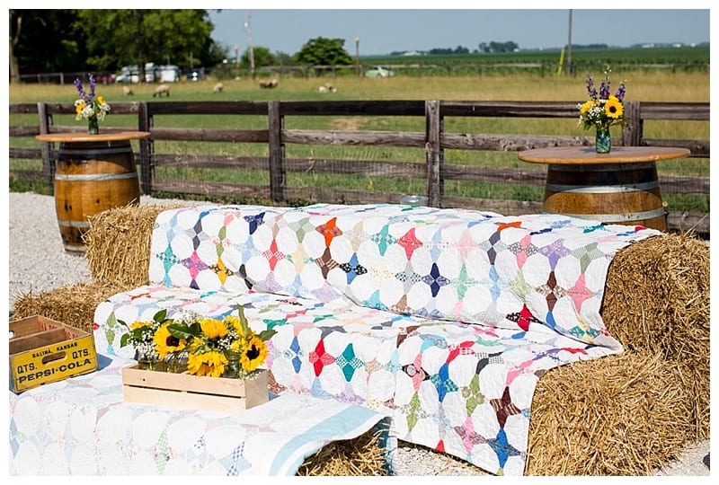 hay seats at wedding reception