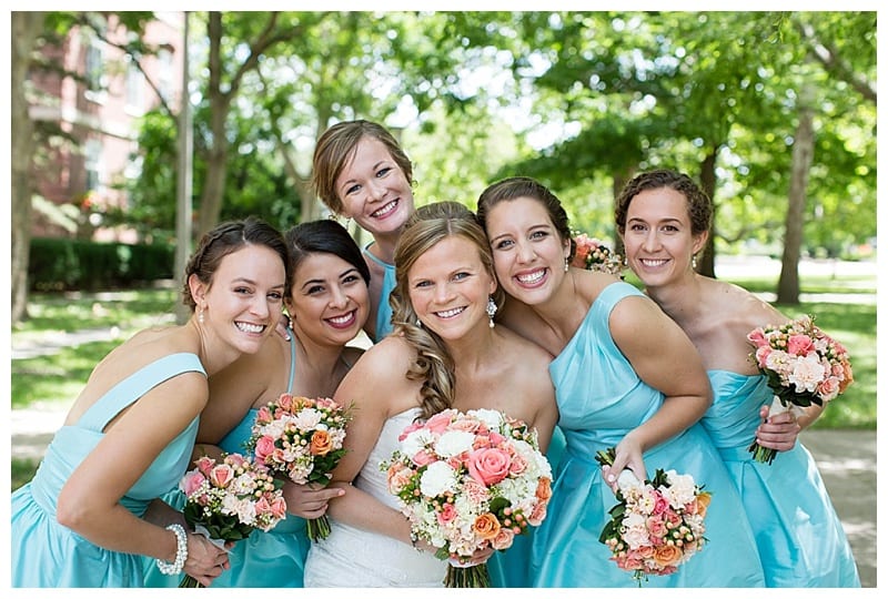 coral flowers bridesmaids