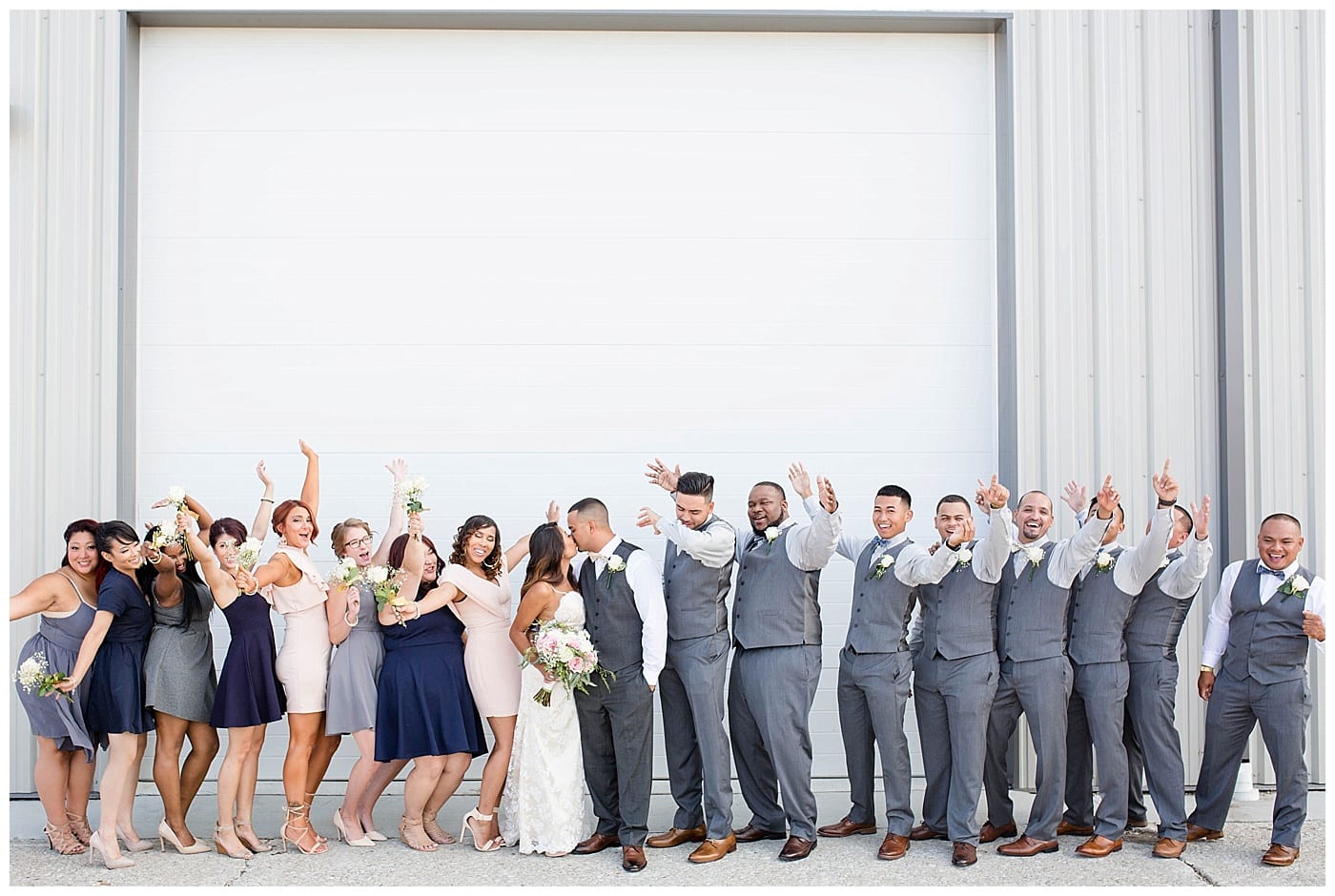 gray pink and navy wedding